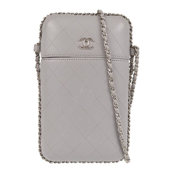 Chanel Gray Calfskin Chain Around Phone Holder Shoulder Pochette XX08185 - Picture 1 of 8